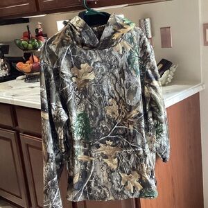 Real tree Men's Performance Camo Hoodie in Brown Green with face mask
